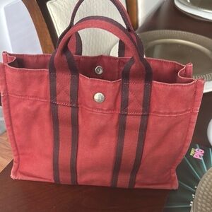 Hermes Red Canvas Tote Bag